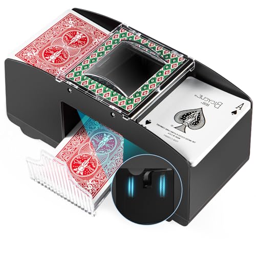 1-2 Deck Automatic Card Shuffler, Poker Shuffler Machine with Rubber Silencer, Lower Noise, Casino Card Electric Shuffler, Playing Card Shuffler for UNO, Phase 10, Skyjo, Skip Bo Home Card Game