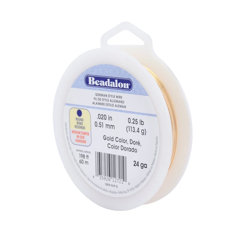 Beadalon German Style Wire for Jewelry Making, Round, Gold Color, 24 Gauge, 198 ft