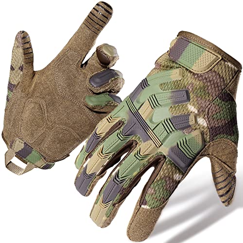 YOSUNPING Rubber Guard Protective Full Finger Tactical Gloves Touchscreen for Motorcycle Cycling ATV Bike Motorbike Hunting Hiking Airsoft Paintball Riding Driving Work Outdoor Gear Men Camo XL