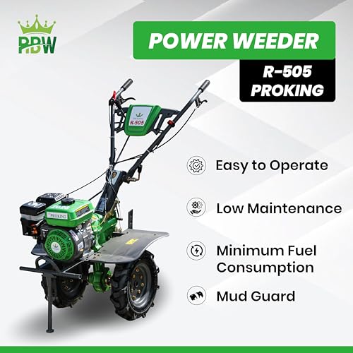 Image of RBW Power Weeder Machine for Agriculture 4 Stroke | 7.5 HP Petrol Engine 245cc Heavy Duty Power Weeder Plough,Cultivator Attachments for Soil Preparation, Weeding, Farming & Garden (R-505,Green)