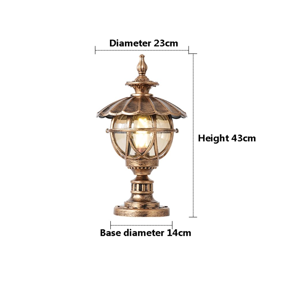 HZWJIA Outdoor Pillar Lamp 9in Lotus Modern Hardwired Fence Deck Post Cap Lamp Copper Color IP55 Rated Waterproof Pillar Head Lamp E27 Base Tri-color Light Source Pillar Lamp For Villa Patio Pillar La