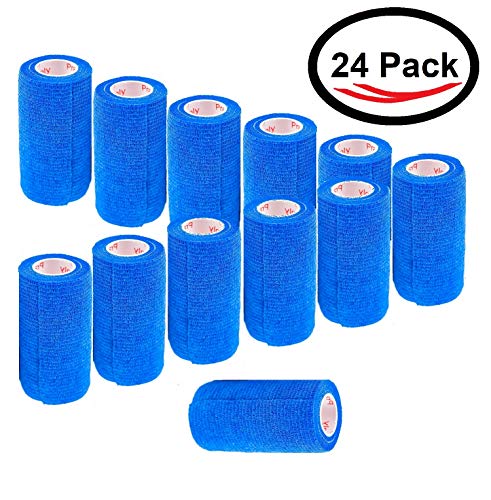Image of 4 Inch Vet Wrap Tape Bulk (Blue) (Pack of 24) Self Adhesive Adherent Adhering Flex Bandage Grip Roll for Dog Cat Pet Horse