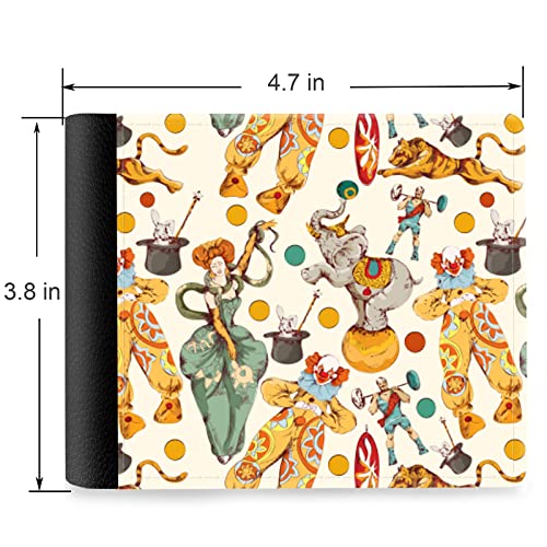 (Vintage Circus with Clown and Elephant Front Pocket Slim Bifold Leather Wallet RFID Blocking with ID Window for Men2