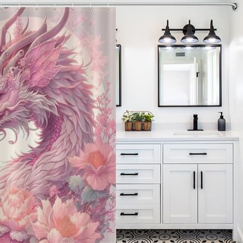 Rideau de douche dragon imperméable en tissu polyester lavable 140x183cm - 5