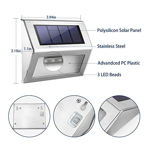 Image of Solar Step Lights 8 Pack Stainless Steel Bright Solar Powered Deck Lights Weatherproof Outdoor Lighting for Steps Stairs Decks Fences Paths Patio Pathway Green Light