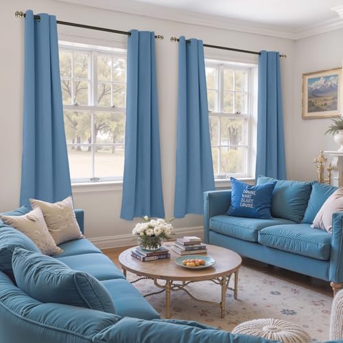 Image of YoungsTex Denim Blue Blackout Curtains 72 Inches Length for Living Room - Thermal Insulated Window Drapes with Grommet Room Darkening for Bedroom, 2 Panels, 42 x 72 Inch