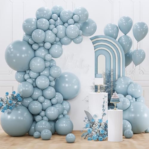 Image of PartyWoo Dusty Blue Balloons 155pcs Different Sizes of 18 12 10 5 Inch Light Blue Aqua Boho Balloon Arch Kit Garland for Graduation Baby Shower Gender Reveal Birthday Party Decorations Blue-F28