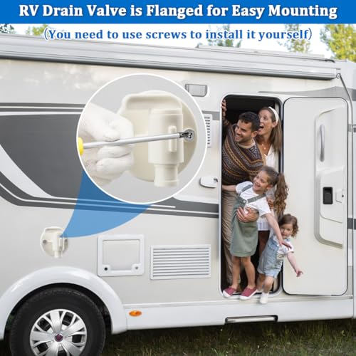 Image of 1pcs RV Camper Drain Valve Plastic for Fresh Water Tank Drain, Replacement Water Drain Valve 3 /8 inch or 1 /2 inch Dual Barb with Flange