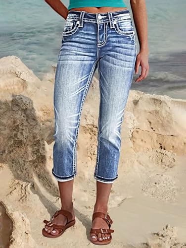 Flamingals Women's Denim Capri Jeans for Women Mid Rise Skinny Capri Pants3