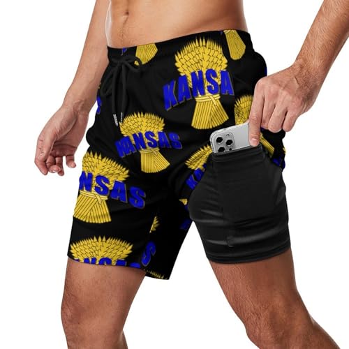 Kansas Wheat Cereal Crop Beach Shorts for Men Swim Trunks Quick Dry Swim Shorts with Compression Liner Pocket2