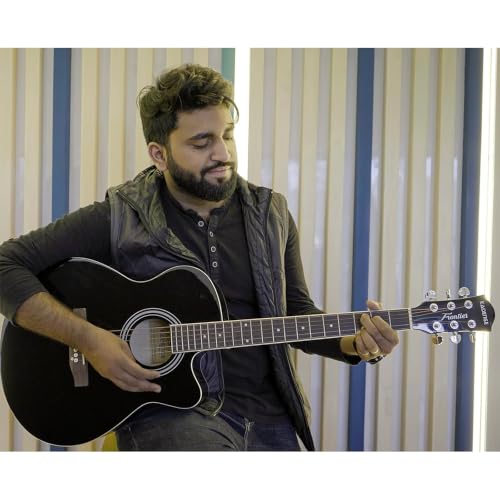 Image of Kadence FNTR-BLKEQC Frontier 40 inch Electro Acoustic Guitar | Grand Auditorium Cutaway | Built-in Pickup + 3 Band EQ | Comes with Bag, Set of Strings, Strap, Picks, Capo & Learning Course | Black