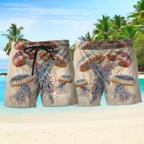 V-DECORPARKS Jellyfish Mens Swim Trunks - Sea Creature Swimming Trunk for Men - Beach Shorts, Mens Swim Shorts 592