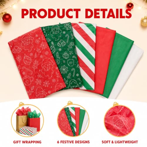 Image of Christmas Tissue Paper - 90 Sheets Xmas Wrapping Paper for Gift Bags Boxes