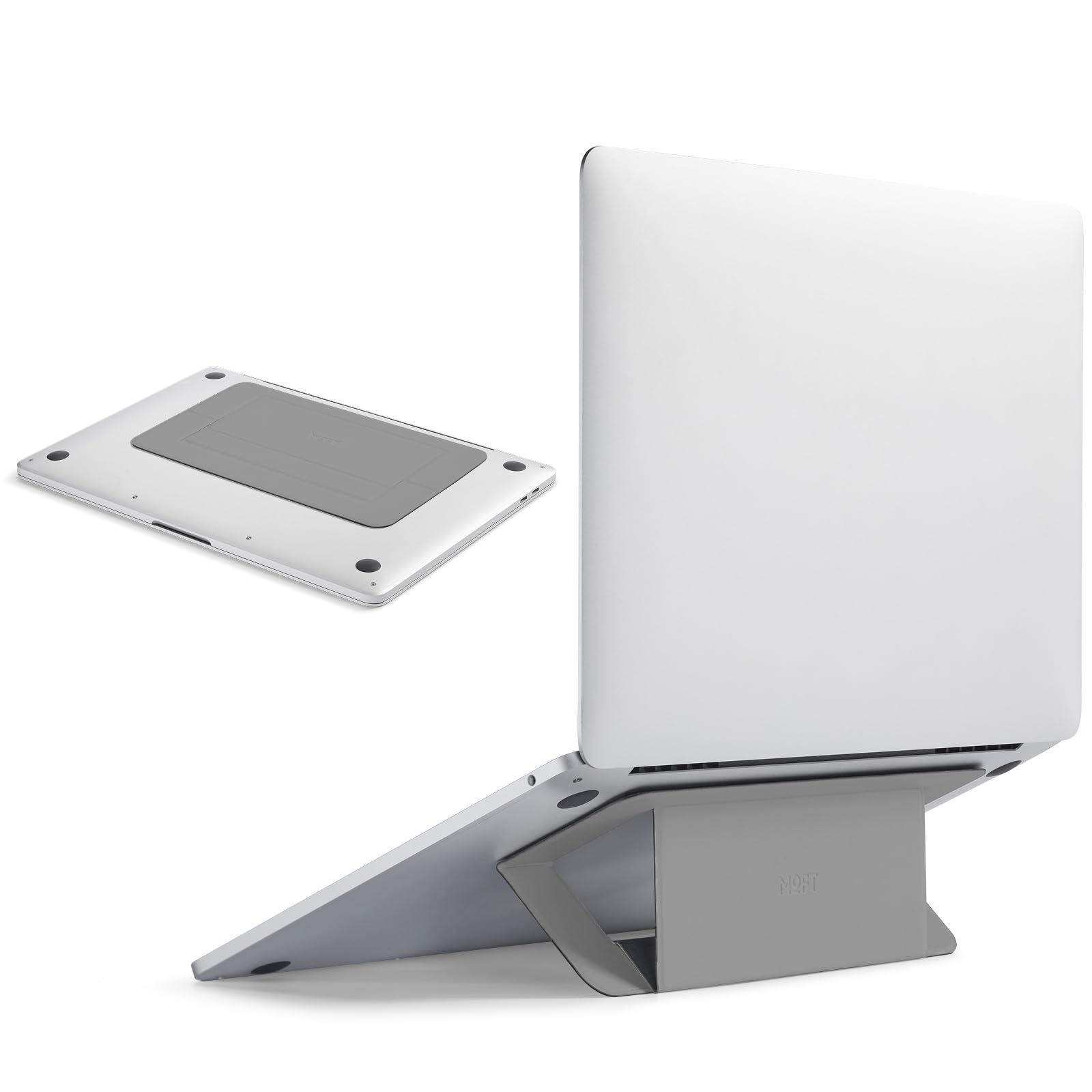 MOFT Laptop Stand for Desk, Adhesive Airflow Laptop Stand with Open Design for Heat Dissipation, 2 Adjustable Viewing Angles, Foldable Portable Computer Stand Compatible with 11"-16" Laptops, Grey