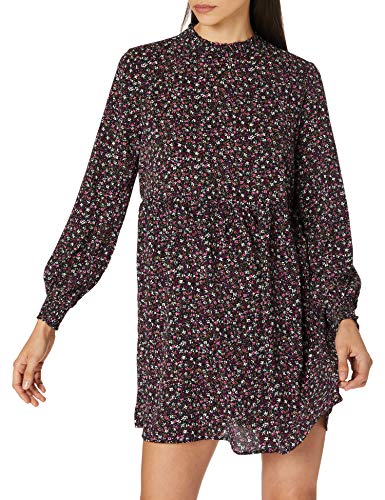 JDY Jdypiper Wvn Noos-Vestido Corto (Talla L/S), Negro/AOP: Rosa Fucsia y Viola Floral, 42 para Mujer