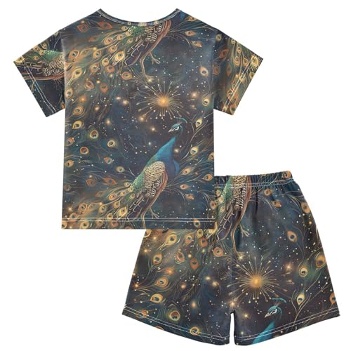 ALAZA Beautiful Peacock Starry Pajamas Short Sleeve 2 Piece Sleepwear Top and Bottom Pajama Set Unisex2