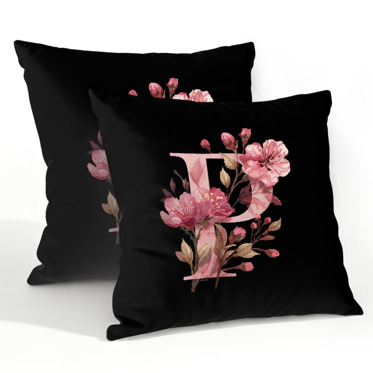 Outdoor Pillow Covers Waterproof Pillowcases 22x22in Set of 2 Alphabet P Floral Art Decorative Throw Cushion Case for Couch Sofa Garden Patio Furniture
