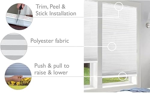 Miniatura 2 de Easy Lift Trim-at-Home - Persiana de tela de filtrado de luz plisada sin cordón color blanco 300 x 64 pulgadas para ventanas de 19-30 pulgadas