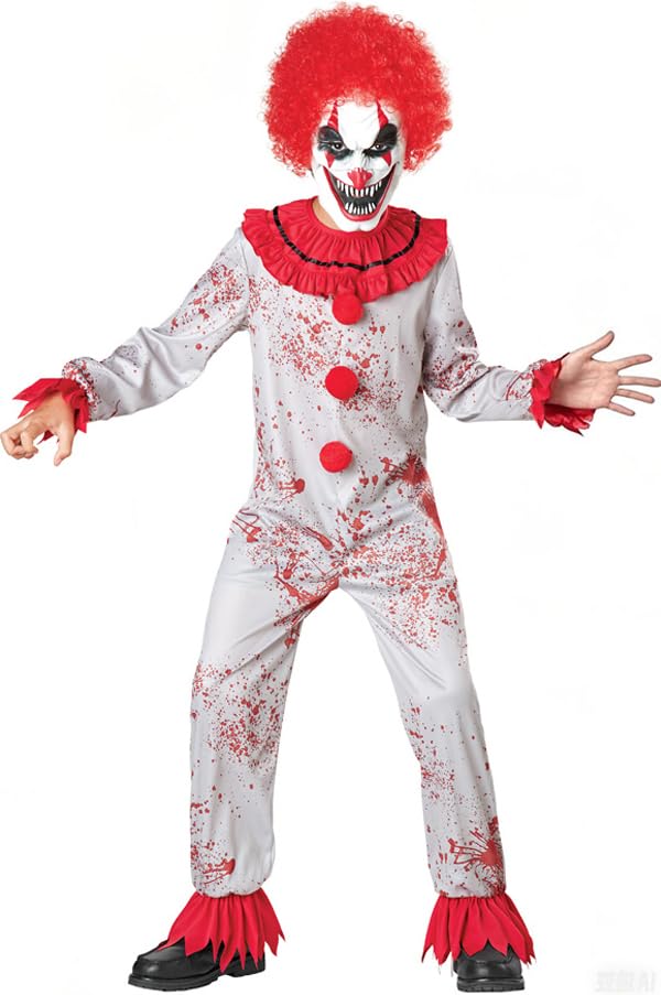 Disfraz de Payaso Asesino para Niños con Mascara y Afro Rojo miniatura 1
