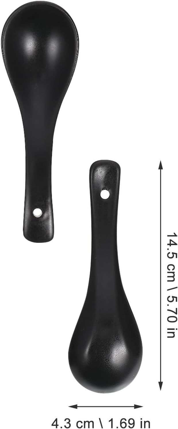 6pcs Black Ceramic Soup Spoons Small Size Multipurpose Kitchen Utensils for Home, Restaurant, and Porridge Serving