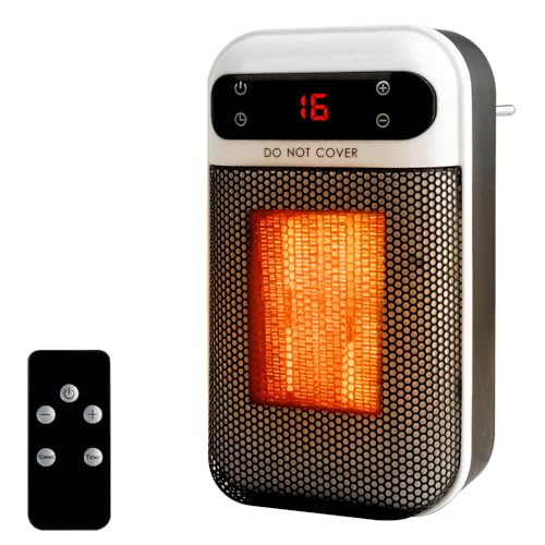 Mini Estufa Calefactor Eléctrico de Enchufe, 500W Calefactor Cerámico de Enchufe con Control Remoto Calefactor Enchufe con Temporizador de 12h y Pantalla Calentador de Enchufe para Baño (Blanco)