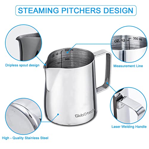Globotech Milk Frothing Pitcher Latte Cup - Stainless Steel Pitcher Latte Art Espresso Machine Accessories Steaming Pitcher Cappuccino Coffee Milk Frother Cups 12 Oz thumb #2