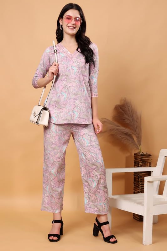 Image of London Hills Women Printed Kurta with Pant Salwar Suit Set || Plazo Kurti Cotton Set