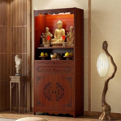 Bamboo Personal Shrine Altar Table with Storage - Chinese Cabinet Pedestal Offering Table for Entryway & Living Room, Perfect for Small Spaces, 70cm/27.6in