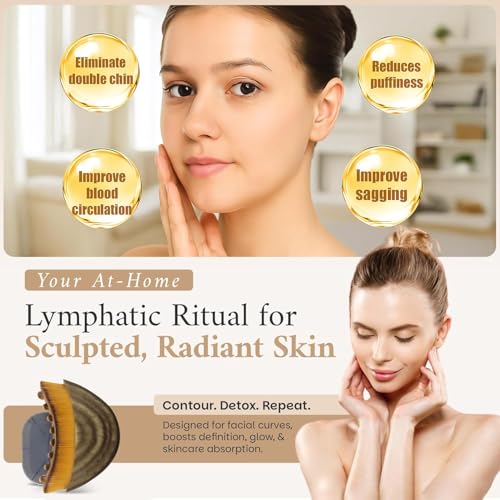 Image of Lymphatic Contour Face Brush, Manual Lymphatic Drainage Massager, Natural Makeup Brushes with Durable Soft Bristles, Hypoallergenic Ergonomic Facial Cleansing Brush for Sculpting