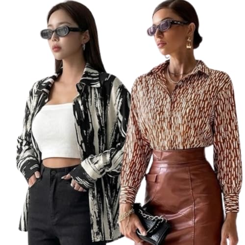 Image of GRECIILOOKS Women's Rayon Oversized Shirt | Korean Style Long Sleeve Oversized Button Down Shirts |Comfortable Rich Top for Office & Casual Outfits (Available in Plus Size)