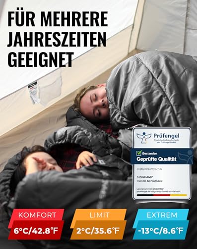 KingCamp Schlafsack 4 Jahreszeiten XXL Übergröße Baumwoll Flanell für Erwachsene Outdoor und Camping, Warm leicht,drinnen und draußen, (Schwarz) 3