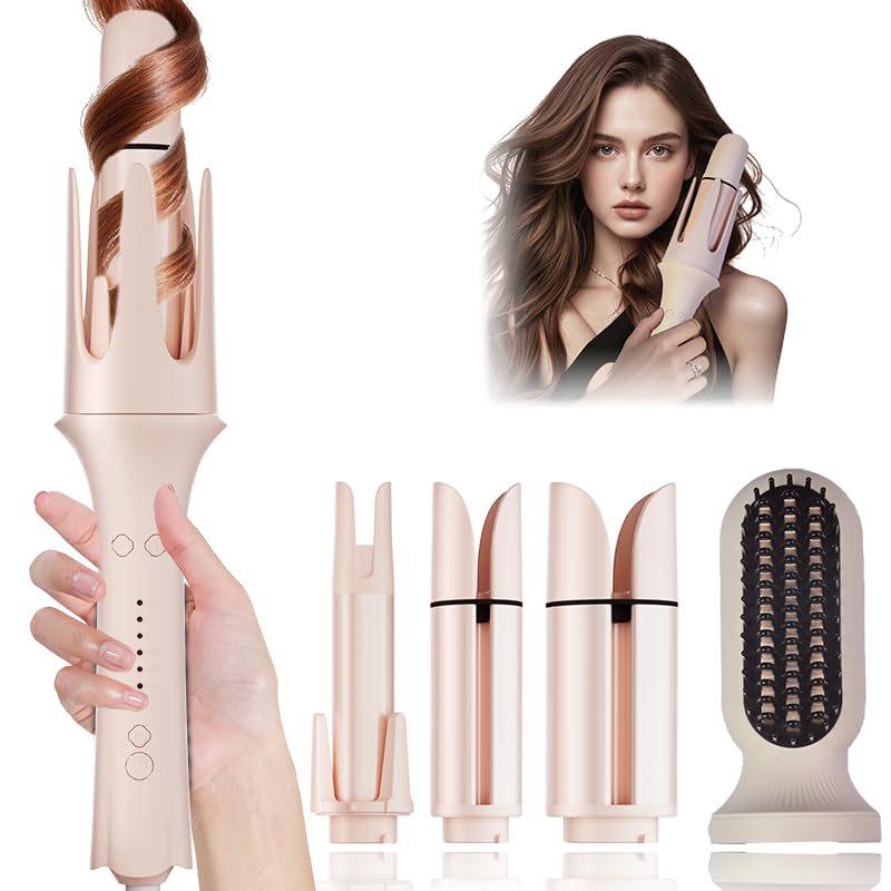 Automatic Curling Iron Set, Hair Curler & Straightening Comb, 4-in-1 Beach Wave Curling Wand with 3...