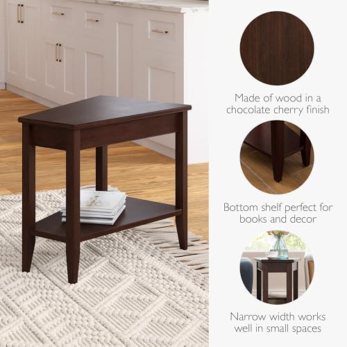 Image of Laurent Solid Wood Recliner Wedge End Side Table with Shelf, Chocolate Cherry Brown, Perfect for Living Rooms, Bedrooms, and Small Spaces - Leick Home, 10502
