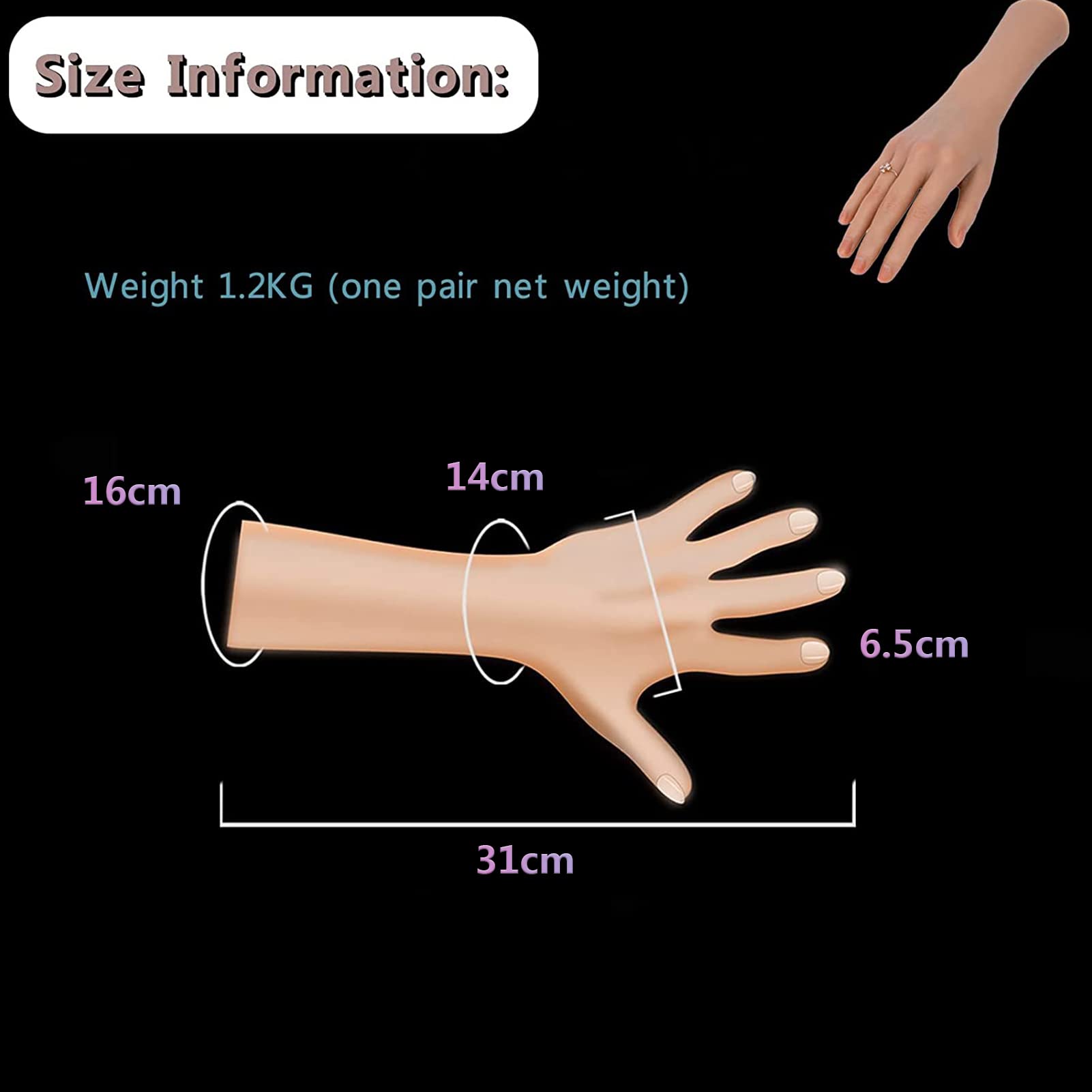 Mano in Silicone con Scheletro Femminile Visualizza Manichino Modello Morbido Gioielli Anello Guanto Braccialetto Braccialetto Tatuaggio,Pelle,Single