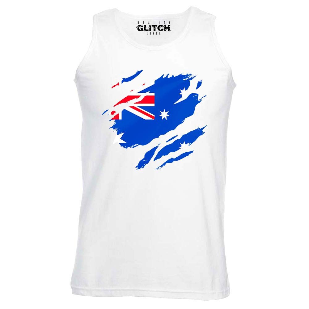Reality Glitch Men's White Torn Australian Flag Vest