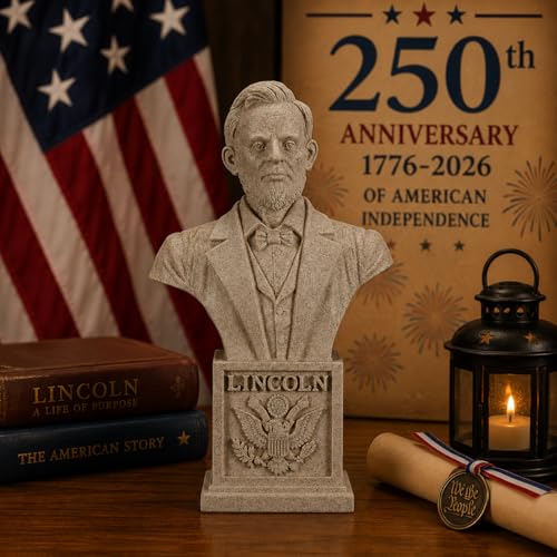 GURDENIDEA Lincoln Statue Bust 250th Anniversary Commemorative Décor for Home Office - 13.4" Large Patriotic Abraham Lincoln Sculpture, Sandtone Finished Resin, 4th of July Independence Day Gift