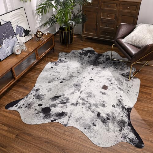 SVATOUCH Premium Cowhide Rug, 5.2 x 6.2 Feet, Western Decor Faux Cowhide, Thickened Cow Print, for Bedroom, Living Room, Home Office Decor