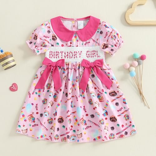 Birthday Outfit Girl 3 4 5 6 7 8 Year Old Candy Birthday Girl Dress Little Girls Smocked Peter Pan Collar Dresses2