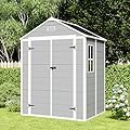 6' x 5' Outdoor Storage Shed, Resin Garden Shed with Windows, Lockable Door and Vents, Bike Storage Shed with 3-Proof Design Roof for Patio, Backyard, Lawn, Tool Storage, All Weather Use (Grey)