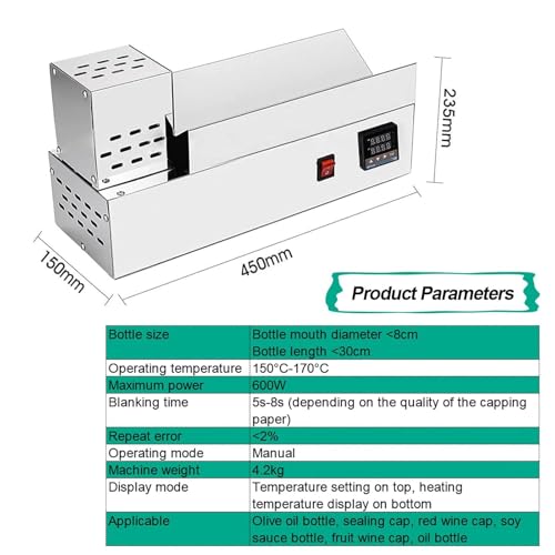 600W Uszczelka do butelek wina, cyfrowa kontrola temperatury termostatu, owijarka termokurczliwa ze stali nierdzewnej do folii PVC PP PE POF, szybka 5-sekualna uszczelka do średnicy 80 mm