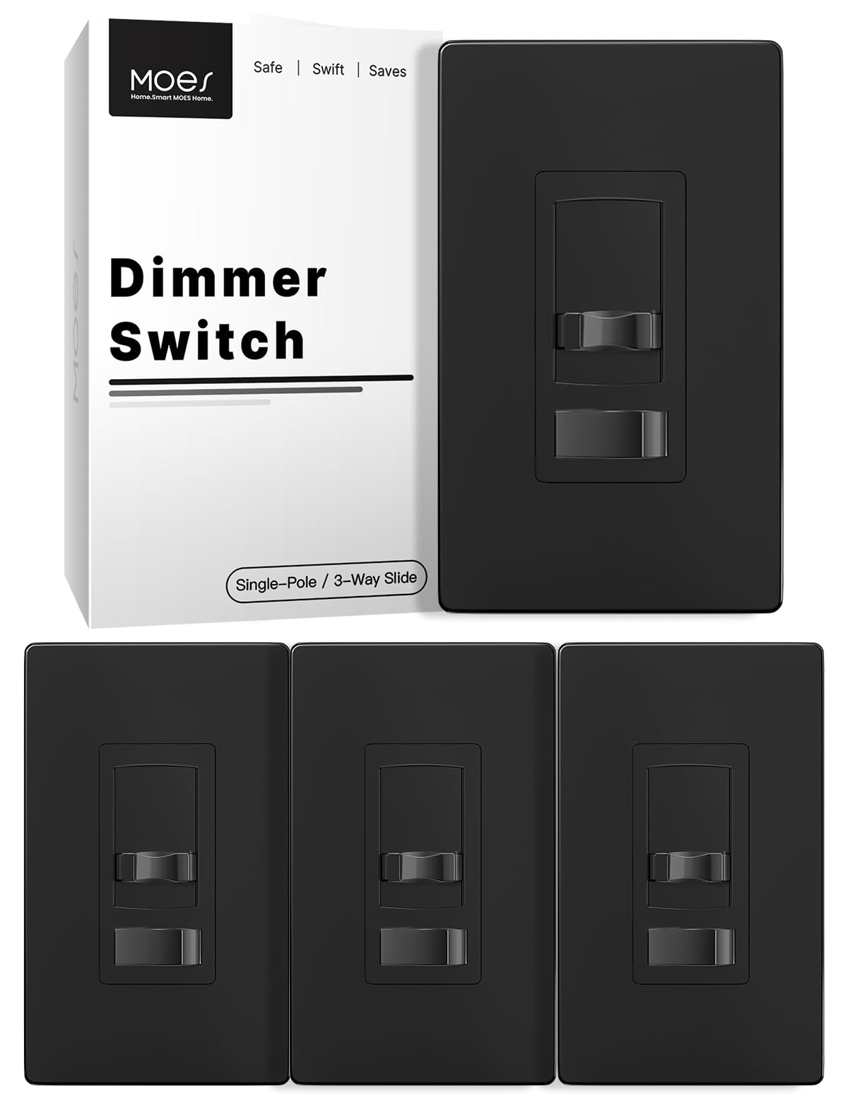 Snapklik.com : MOES Black Dimmer Light Switches 4 Pack, 3 Way & Single ...