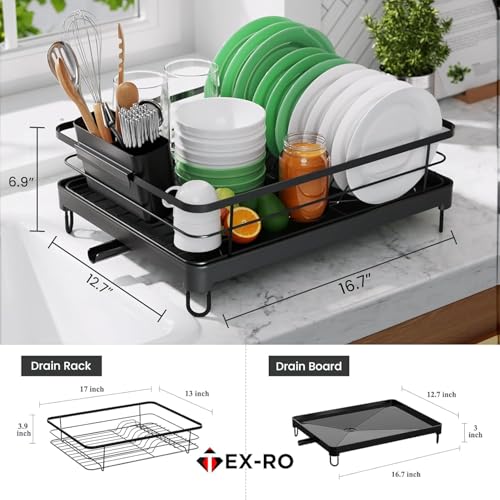 Image of Anti-Rust Dish Drying Rack with Smart Drainage Tray | Kitchen Utensil & Bartan Drying Stand with Detachable Cutlery Holder | Countertop Dish Drainer for Plates, Bowls, Cups & Kitchen