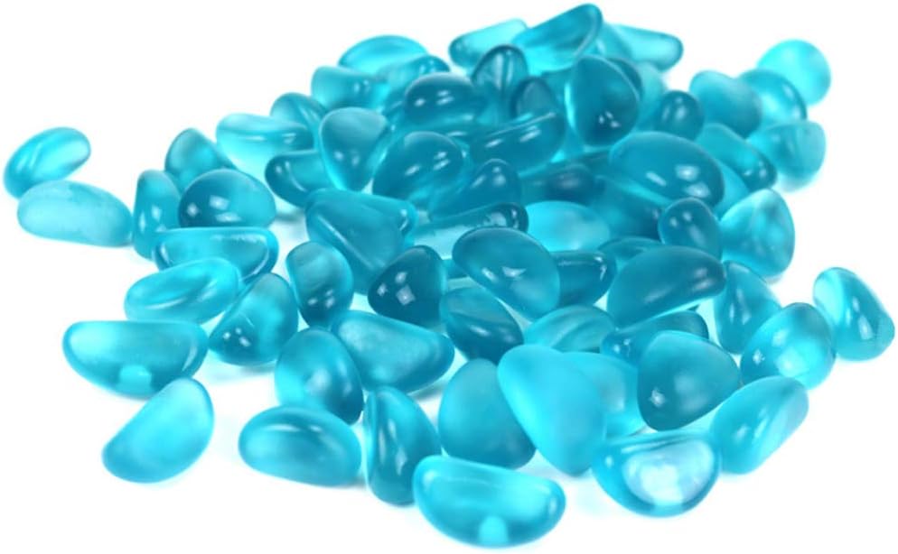 eWINNER Aquarium Glass Stones Decorative Marbles Pebbles - Freshwater Artificial Frosted Rocks Smooth Gems Beads Landscaping Fluorescent Fish Bowls Gravels for Tank Crafts Decor Vase Filler (Blue)