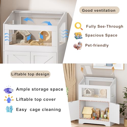 PAKASEPT Hamster Cage, Small Animal Cages with Storage Cabinet, Visual and Ventilated Large Habitats Hamster House for Rat, Guinea Pig, Hedgehog, Gerbil, White - Image 5