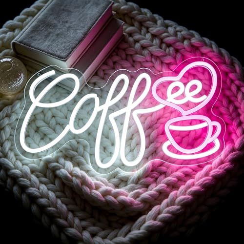 Image of Pink&White Neon Sign Led Neon Lights Signs for Wall Decor USB Powered Led Signs for Room Decoration-Heart Coffee Cup