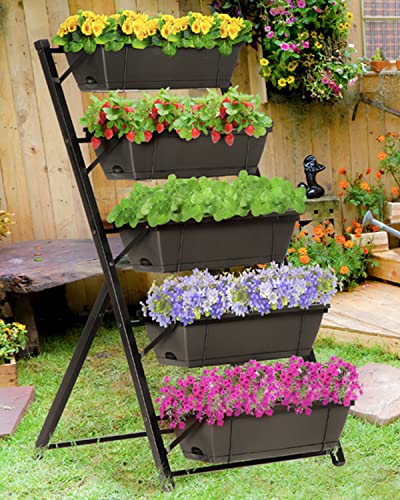 King Bird 4Ft Vertical Raised Garden Bed 5 Tiers Planter Box Freestanding Garden Planter Outdoor And Indoor With Removable Tray For Growing Vegetables Herbs Flowers On Patio Balcony Black #TOP1