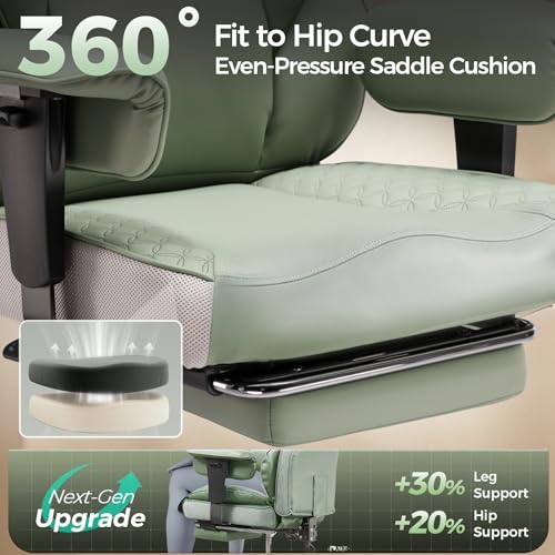 Image of GTPLAYER Big and Tall Gaming Chair 400lbs Heavy Duty Office Chair with Foot Rest & Ergonomic Pocket Spring Lumbar Support, High Back 3D Saddle Shaped Cushion for Back Pain Relief, Green