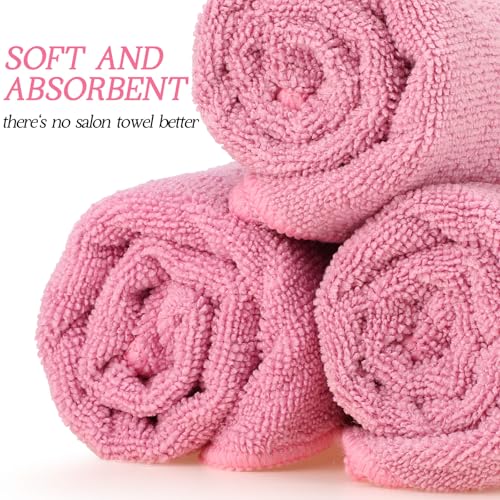 Image of Shimeyao 40 Pack Bleach Proof Towels Microfiber Absorbent Resistant Hair Hand Towels Bulk Quick Dry for Barber Gym Bath Spa Shaving (Pink,16 x 29 Inch)