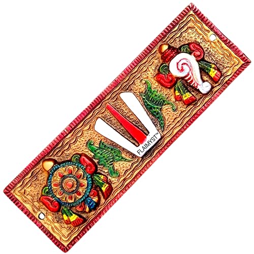 Image of FLAIMYST Shank Chakra Tilak for Door Entrance in Aluminium Metal, Tirupati Door Wall Hanging Shankh Chakra Namah Decorative for Home, Office, Room, Religious House Warming (Copper Multicolor)