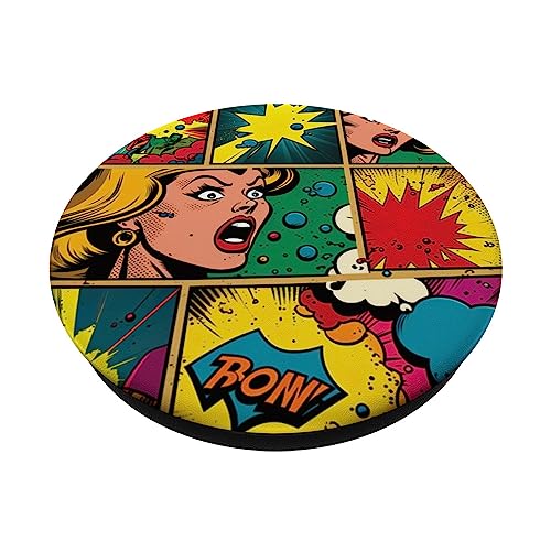 Funny Retro Comic Pop Art Shirt Fun Cartoon Comics Manga Tee PopSockets Swappable PopGrip, Black - Image 2